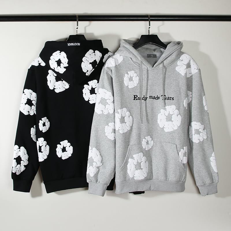 Retro Foam Kapok Print Letter Embroidery Pullover Hoodies Men's Retro Foam Kapok Print Letter Embroidery Pullover Hoodies Men's